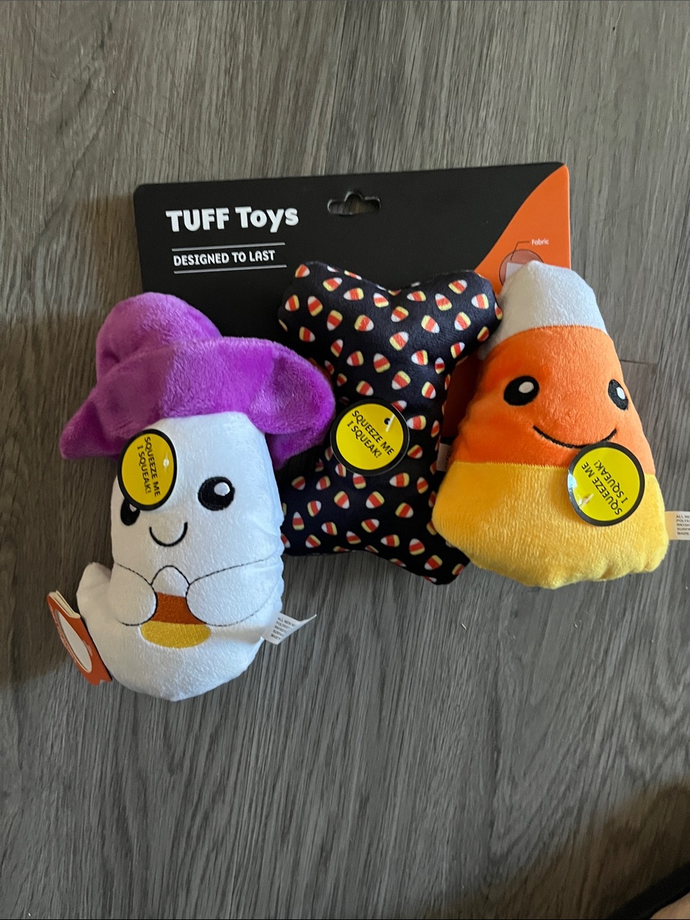 Candy Corn & Mushroom Plush Squeaky Toy Set - Orange, Purple, Black, White